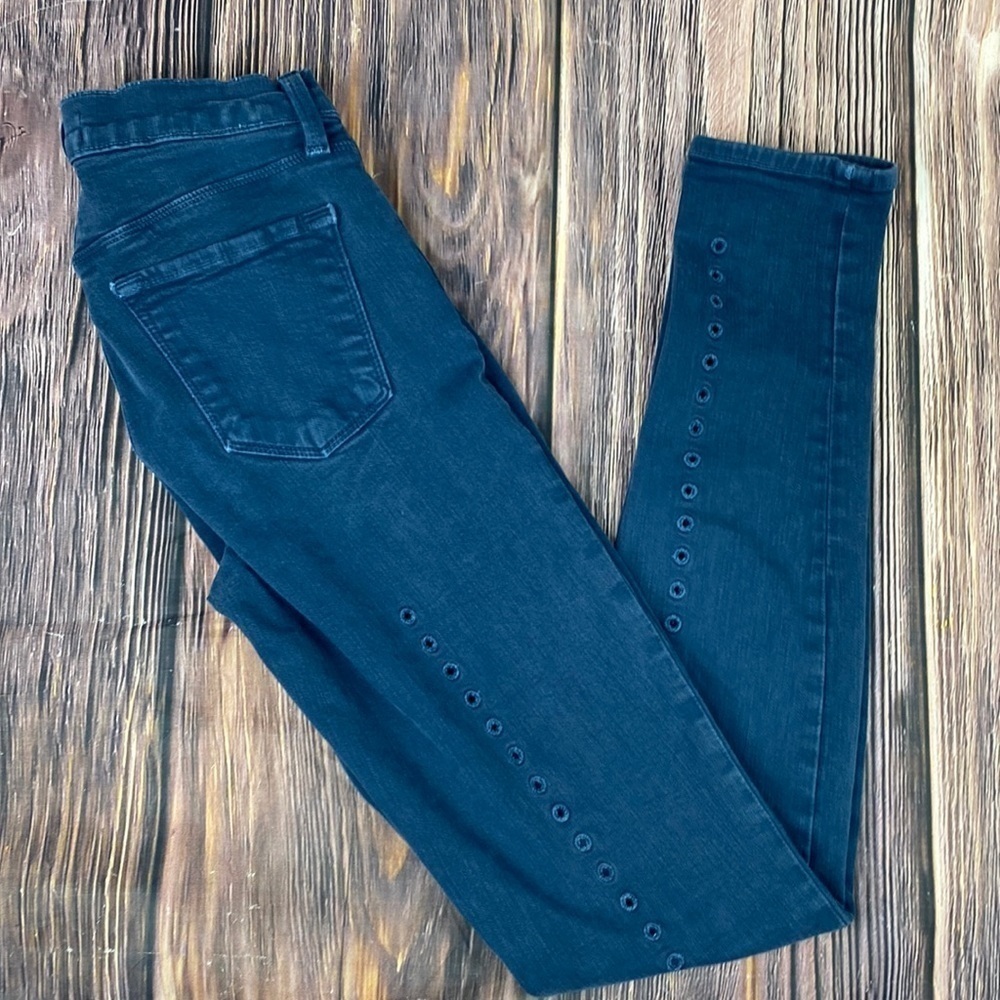 J Brand Blue Skinny Jeans With Large Eyelet Detail Down Rear Leg- Size 26